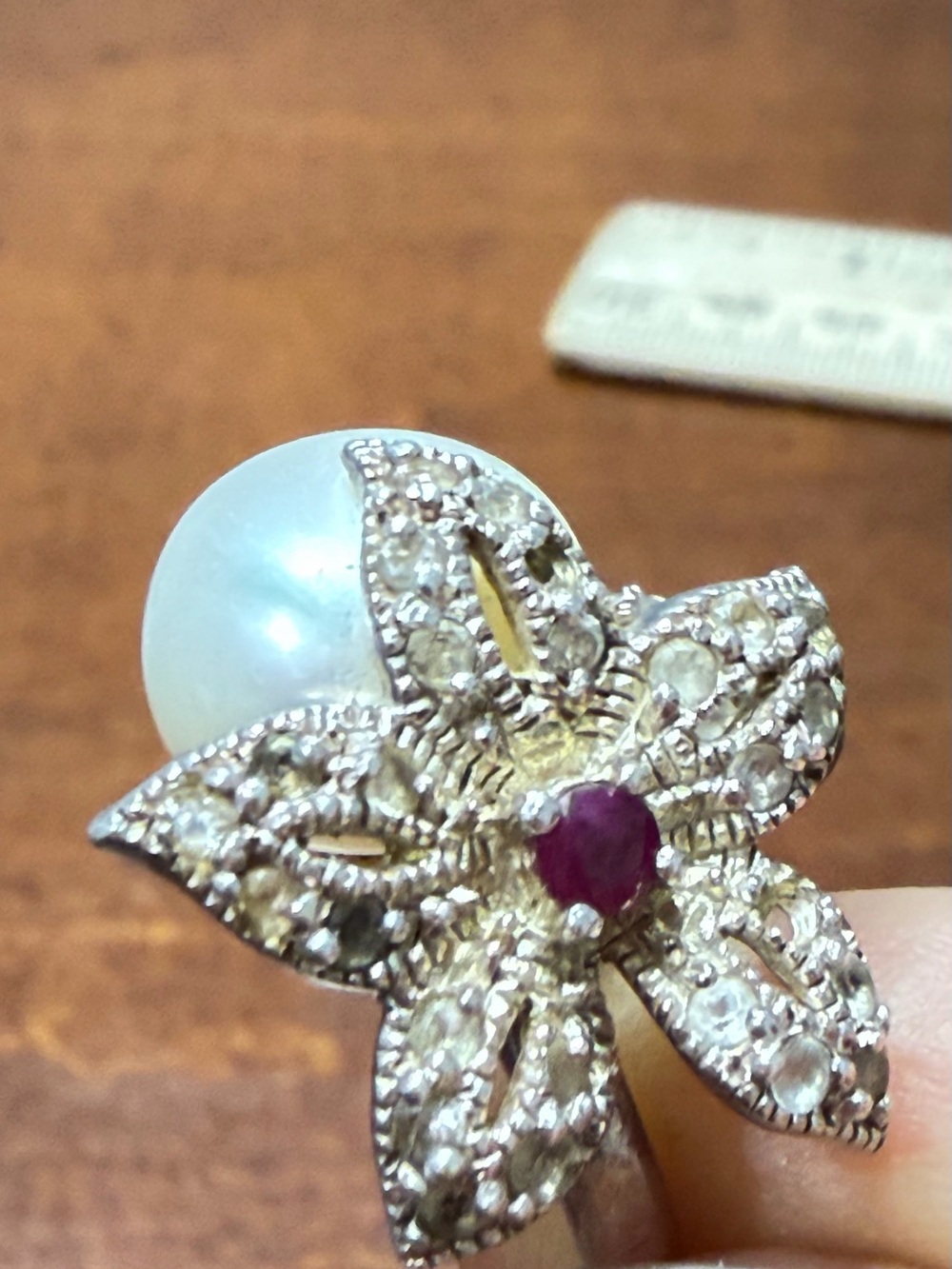 Floral Pearl Ring Silver